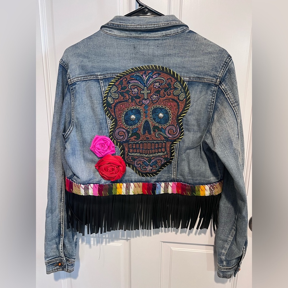 Embroidered Sugar Skull Jean Jacket